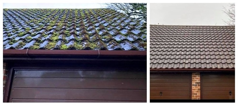 garage roof before and after cleaning 1
